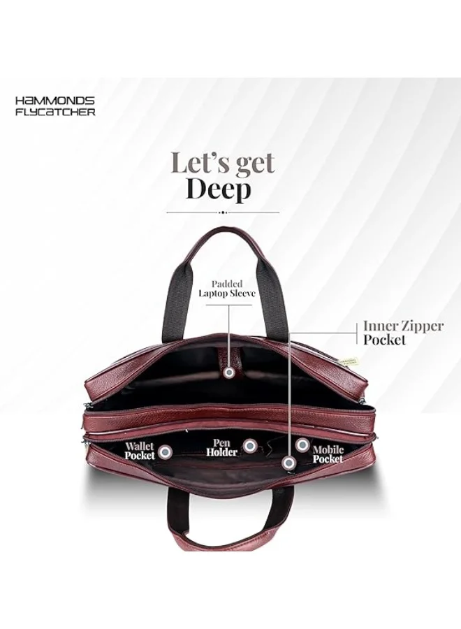 Hammonds Flycatcher  Genuine Leather Office Bag for Men, 15.6 Inch Messenger Laptop Bag for Men with Adjustable Strap & Multiple Compartments-LB166 BRN  | Best Price UAE